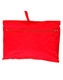 A red outdoor activity spray jacket, compactly packed with a zip closure and a hanging loop. Features a logo.