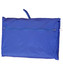 A blue outdoor activity spray jacket, folded and zipped for storage, with a small loop on top.