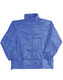 A blue outdoor activity spray jacket with a full zip and elasticated cuffs, featuring a logo.