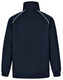 A navy track jacket with a high collar and white piping details. Features long sleeves and elasticated cuffs.