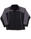 A black and grey reversible jacket with white contrast stitching and a zip closure. It features a logo on the chest. A black and grey reversible jacket with white contrast stitching and a zip closure. It features a logo on the chest.