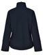 A softshell women's jacket in dark navy, featuring a high collar and long sleeves, with a logo on the back.