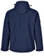 A navy blue men's softshell full zip hoodie with a hood and adjustable drawstrings, featuring a simple design and a logo.