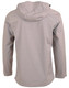 A men's waterproof performance jacket in a light grey colour, featuring a hood and a logo. Back view displayed.