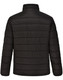 A black men's sustainable insulated puffer jacket with a 3D cut, featuring a sleek, quilted design. A black men's sustainable insulated puffer jacket with a 3D cut, featuring a sleek, quilted design.
