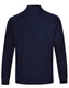 A navy unisex long sleeve polo shirt made from poly/cotton pique fabric, featuring a collar and cuffs.