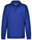 A blue long sleeve polo shirt made from traditional poly/cotton pique knit, featuring a three-button placket and a collar. A blue long sleeve polo shirt made from traditional poly/cotton pique knit, featuring a three-button placket and a collar.