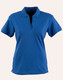 A blue Ladies' Longbeach Polo shirt with a collar and short sleeves. It features a logo on the chest.