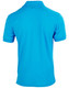A bright blue men's polo shirt featuring a collar and short sleeves, with a branding logo on the back.