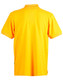 A yellow men's polo shirt featuring short sleeves and a collar, with a logo on the side.