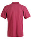 A maroon polo shirt featuring a collar and short sleeves, with a logo on the back.