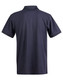A navy blue men's polo shirt with short sleeves and a collar, featuring a logo on the back.