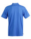 A blue men's polo shirt featuring short sleeves and a collar, with a brand logo on the back.