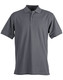 A grey men's polo shirt featuring a collar, short sleeves, and a three-button placket. It includes a logo.
