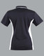 A black and white ladies' polo shirt with a contrast design and a classic collar, featuring a logo.