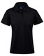Black ladies' short-sleeve polo shirt with a classic collar and branded label. 