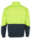 A two-toned long-sleeve windcheater collar in high visibility yellow and navy blue with a logo.