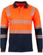A long-sleeve safety polo featuring orange and navy sections with reflective stripes, ideal for workwear. A long-sleeve safety polo featuring orange and navy sections with reflective stripes, ideal for workwear.