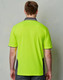A bright hi-visibility lime green polo shirt with charcoal accents and a logo on the back.