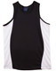 A black singlet with white contrast panels, featuring a logo on the label at the neck. A black singlet with white contrast panels, featuring a logo on the label at the neck.