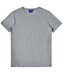 A grey short-sleeve t-shirt with a logo, featuring a smooth, heathered texture and a classic design.