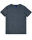 A grey heather short-sleeved men's t-shirt featuring a simple design and a logo on the neckline.