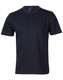 A black semi-fitted cotton tee for kids, featuring short sleeves and a crew neck. It includes a logo on the label.