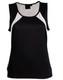 A black ladies' sprint singlet with white mesh side panels. The top features a standard sleeveless design and a logo. A black ladies' sprint singlet with white mesh side panels. The top features a standard sleeveless design and a logo.