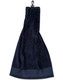 A navy blue golf towel with a hook for easy attachment, featuring a smooth finish and a border at the bottom.