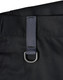 A close-up of a black unisex utility stretch cargo work pant featuring a fabric loop and metal ring detail.