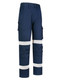 Unisex navy cotton stretch ripstop work pants with segmented reflective strips and multiple pockets.