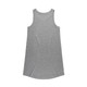 A grey sleeveless dress with a rounded hem and a simple design. Features a brand logo.
