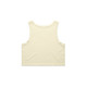 A pale yellow crop singlet featuring a simple design and a logo on the back.