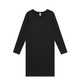 A long-sleeved organic dress in solid black with a round neckline and no visible embellishments.