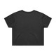 A black cropped t-shirt with a relaxed fit, featuring a smooth back design and a logo. A black cropped t-shirt with a relaxed fit, featuring a smooth back design and a logo.