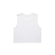 A white crop tank top with a sleeveless design and a plain back. The product features a logo.