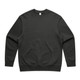 A dark grey crew jumper featuring a round neckline and long sleeves. It has a small logo on the label.