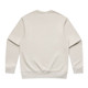 A light beige jumper with a plain back design and ribbed cuffs and hem. It features a logo on the neckline.