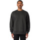 A dark grey jumper featuring a crew neck and long sleeves, presented on a male model. The garment has a branding logo.