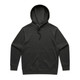 A black hoodie with a spacious front pocket and a drawstring hood. It features a logo on the front.