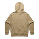A beige hoodie featuring a hood and a simple design on the back, with a logo present.