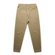 Tan track pants with an elastic waistband and cuffs, featuring a simple design and branding.