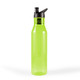 A drink bottle in a vibrant lime green color with a black flip-top spout and a sleek, transparent design.