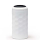 A drink bottle in white with a textured surface and a black lid, featuring a logo on the front.