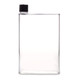 A drink bottle with a transparent body and a black cap, featuring a simple rectangular design.