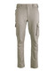 Unisex cotton stretch ripstop work pants in beige with cargo pockets and a logo.