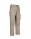 Unisex cotton stretch ripstop work pants in khaki with multiple pockets and a logo.