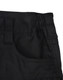 A close-up of black unisex cotton stretch ripstop work shorts, featuring an elastic waistband and pocket detail.