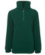 A green polar fleece jacket with a half-zip collar and long sleeves. It features a logo on the front.