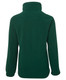 A green half-zip polar fleece jacket with a high collar and long sleeves, featuring a logo.